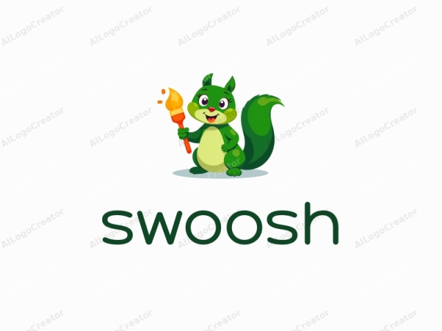 กระรอกการ์ตูนสนุกสนานถือแปรงทาสี เฉดสีเขียวสดใสและส้มสดใส สร้างโลโก้ swoosh โลโก้ตลกตลกขบขันมีรอยยิ้มน่ารักของกระรอก ในขณะที่โลโก้สำหรับบล็อกจับภาพวิญญาณสร้างสรรค์ของมัน