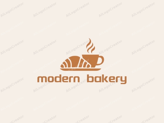 a modern bakery logo featuring a handmade croissant and a cup of coffee, with a soft beige and brown color scheme. the logo is designed with intricate details, making it perfect for a handmade logo. the warm tones and elegant layout make it ideal for logos for discord servers, ensuring a welcoming and professional appearance.