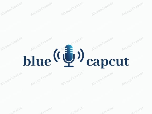 un micrófono azul elegante con un suave brillo, rodeado de un diseño minimalista de onda de sonido, perfecto para un logotipo azul capcut. el micrófono está delineado en un estilo de logo de banda moderno, con un aspecto limpio y profesional. este diseño es ideal para un logotipo para discord, combinando funcionalidad con elegancia.