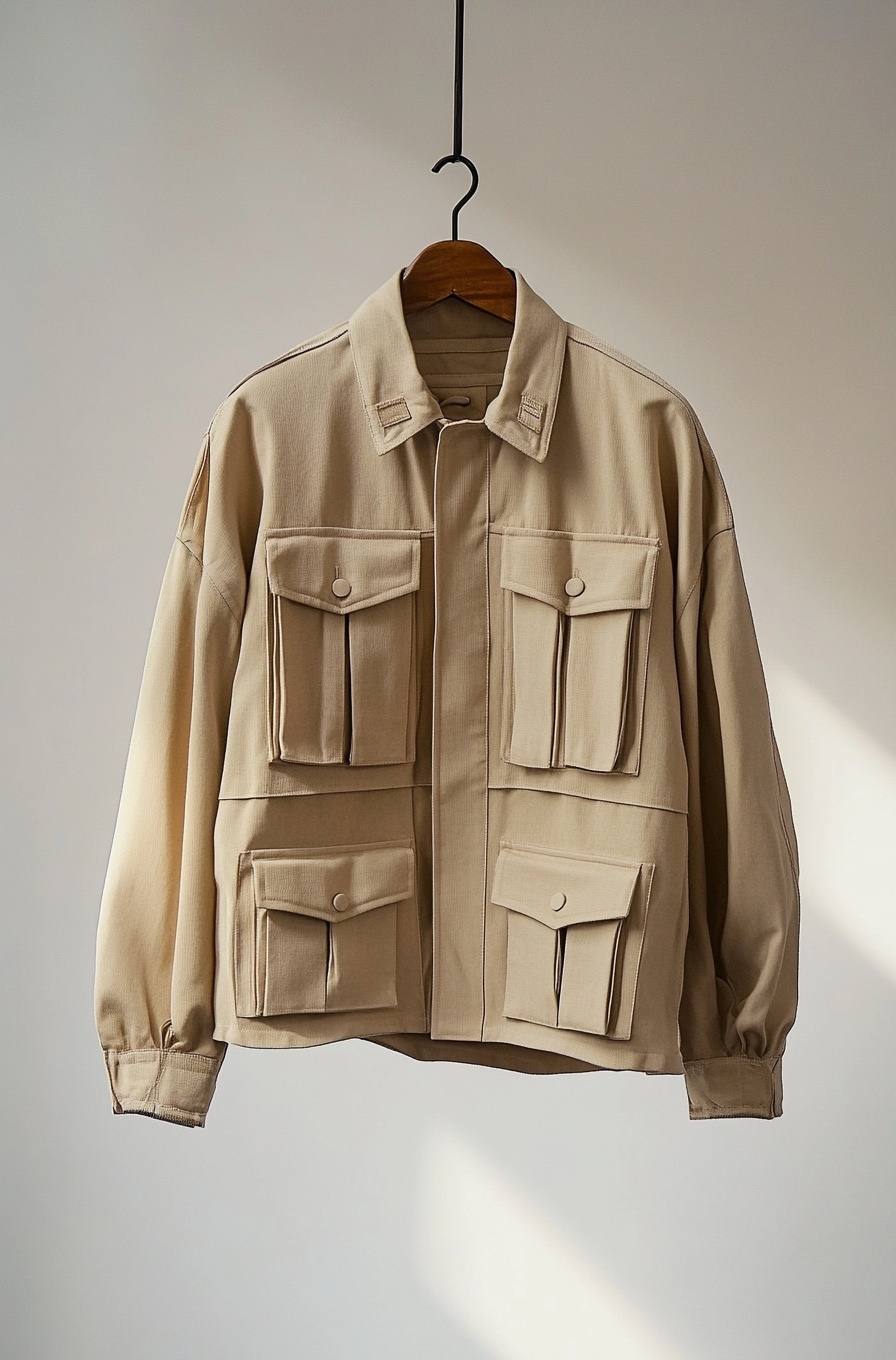 Desert Utility Editorial: A Minimalist, Sand-Toned Collection Highlighting Structured Pockets, Warm Light, and Modern Streetwear Silhouettes