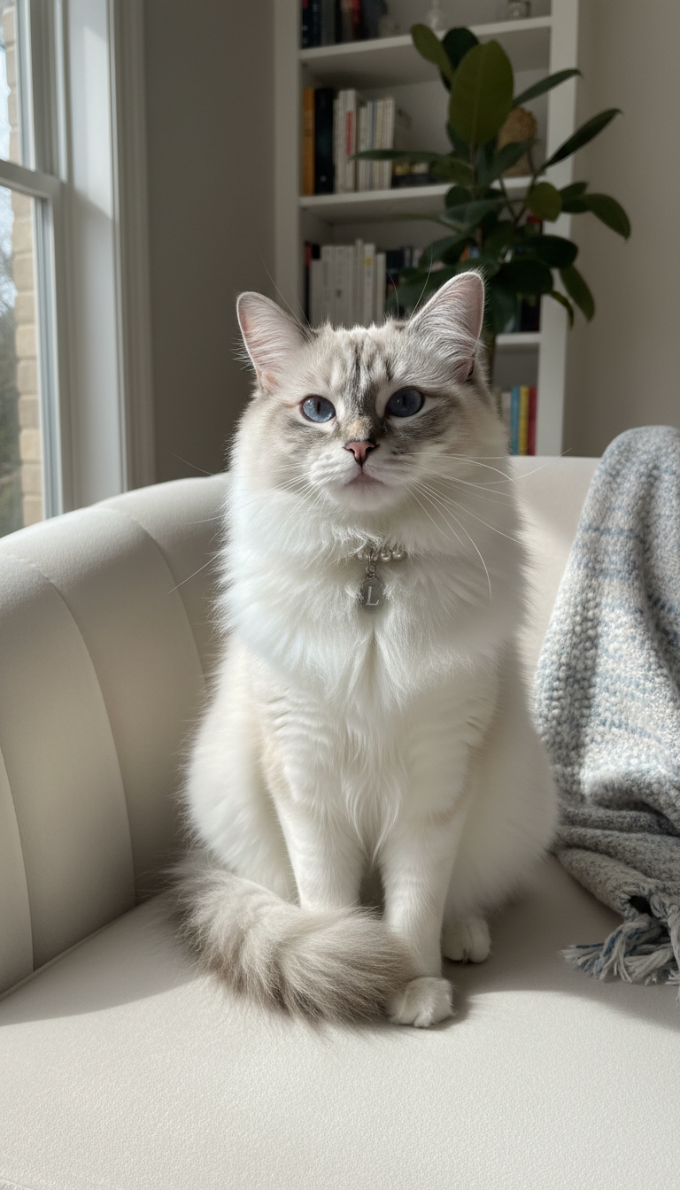 Elegant feline wearing a pearl necklace exudes luxury and refined charm, crafting a premium brand identity.