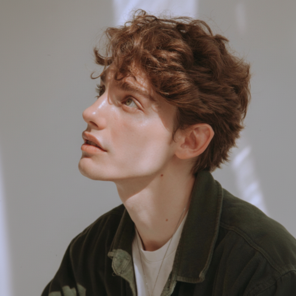 Image Upscaler-A modern logo blending soft realism with minimal vector aesthetics in an olive-toned portrait emblem.