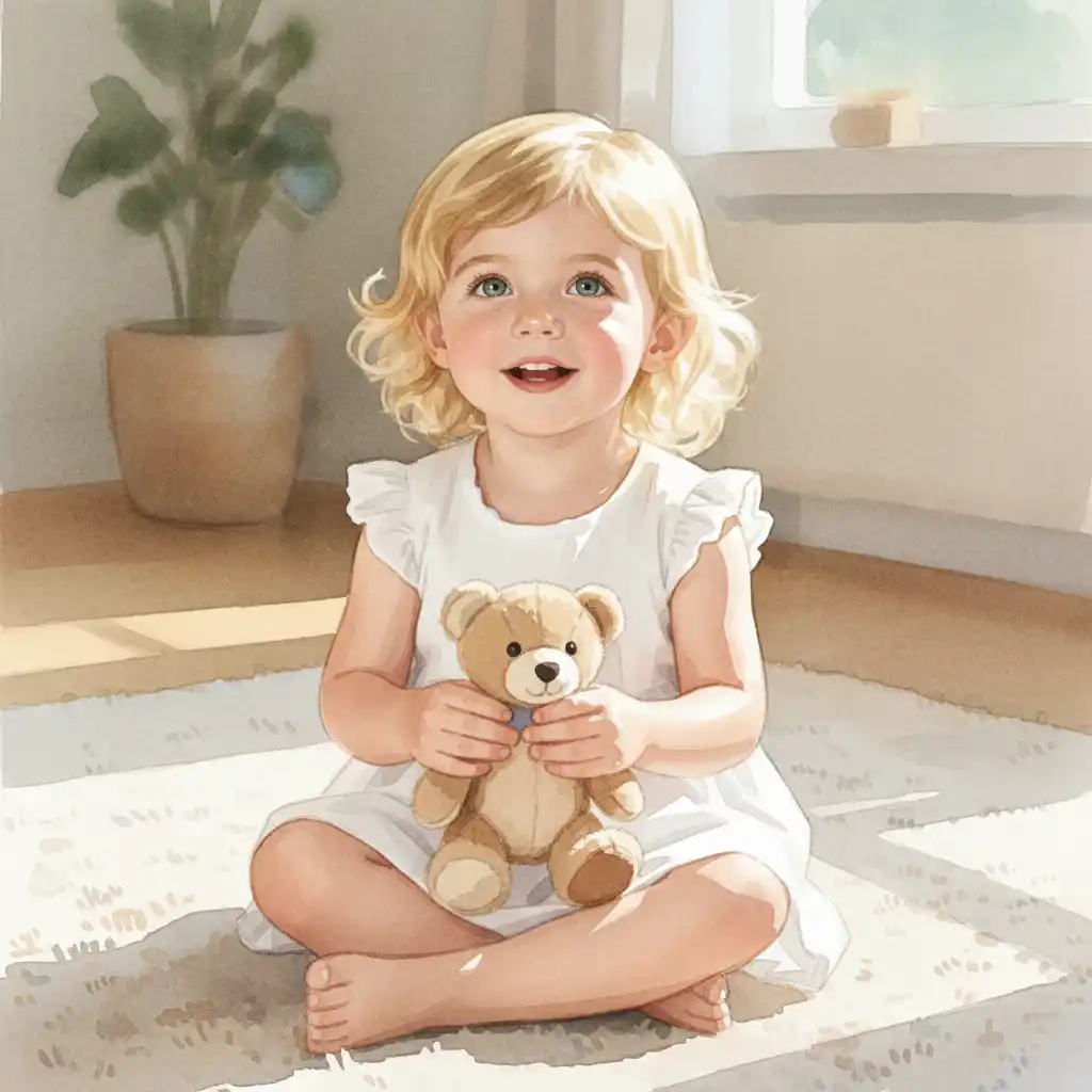 Bing AI Image Generator-A warm, watercolor-inspired logo featuring a child and teddy bear for a gentle, family-friendly children's brand.