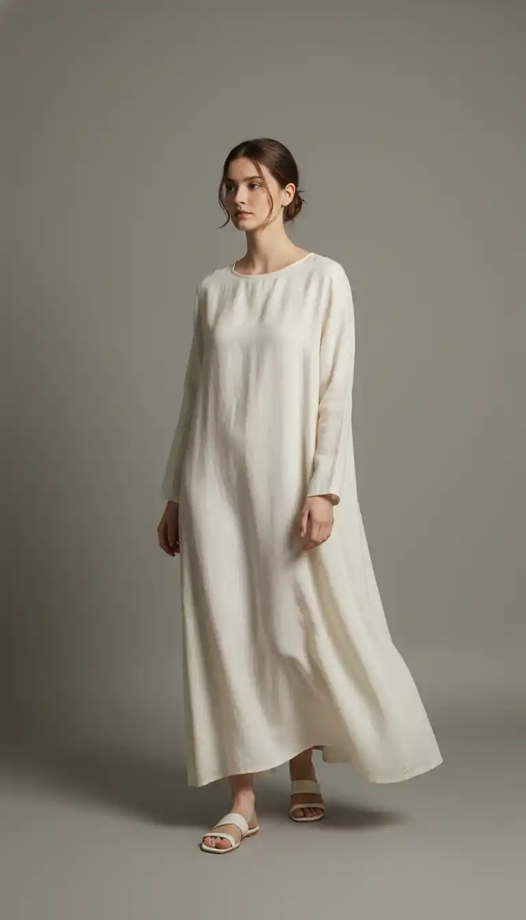 A minimalist portrait-inspired logo in warm cream tones with a calm, confident pose for a modern fashion or lifestyle brand.