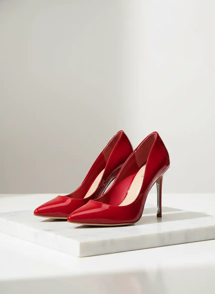 高級靴とブティックブランディングソリューションのためのプレミアムロゴを形成する、エレガントな赤いスティレットのシルエット。