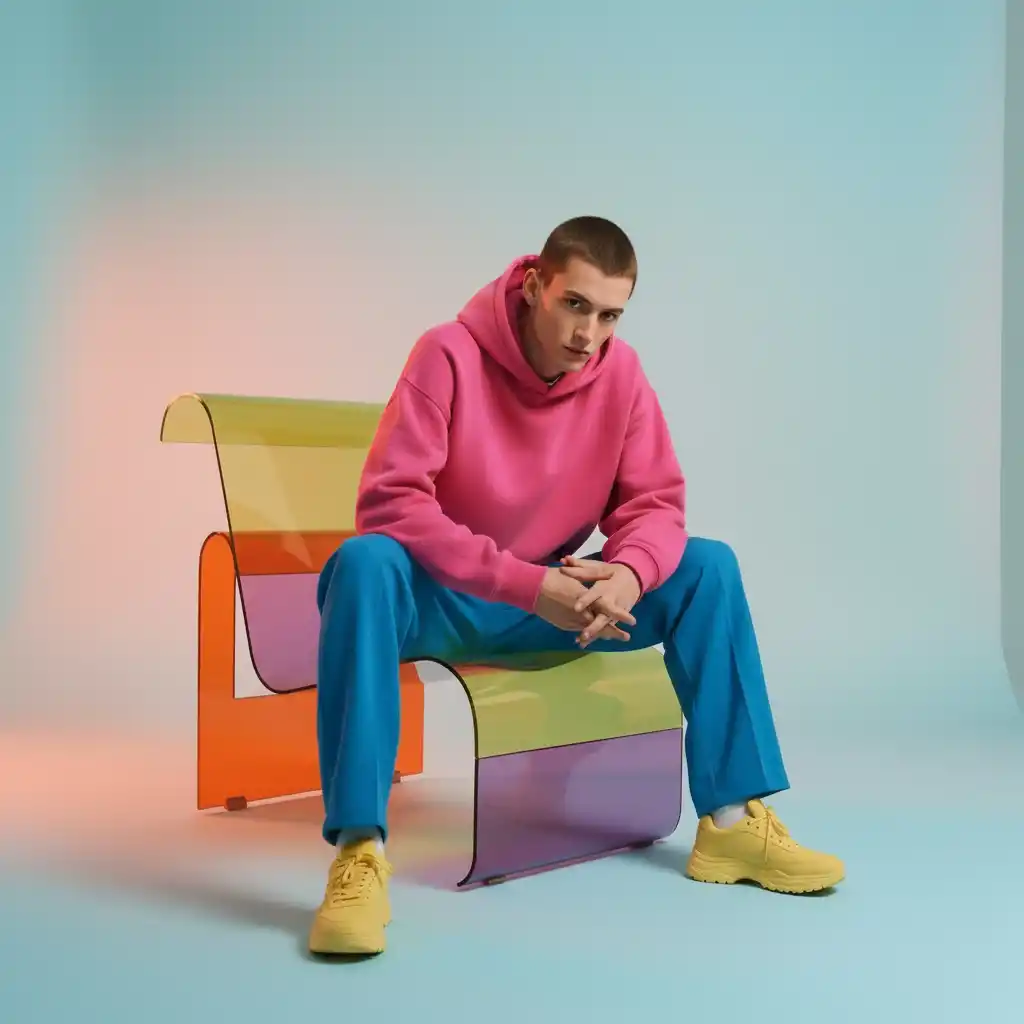 A vibrant, contemporary identity blending translucent rainbow forms with bold fashion colors to evoke energy, creativity, and approachable luxury.