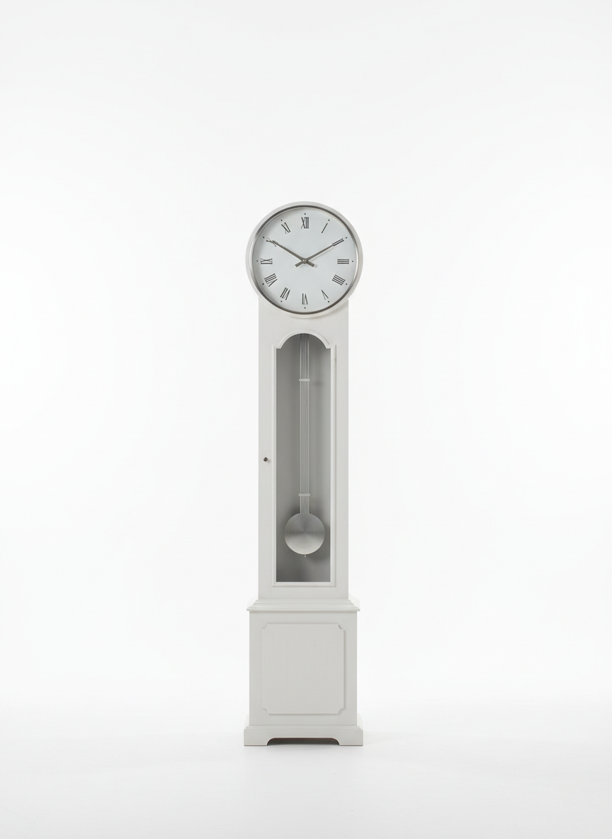 Elegant Grandfather Clock Emblem for a Sophisticated Time-Management Brand with Cinematic Interior Mood and Silhouette Portrait