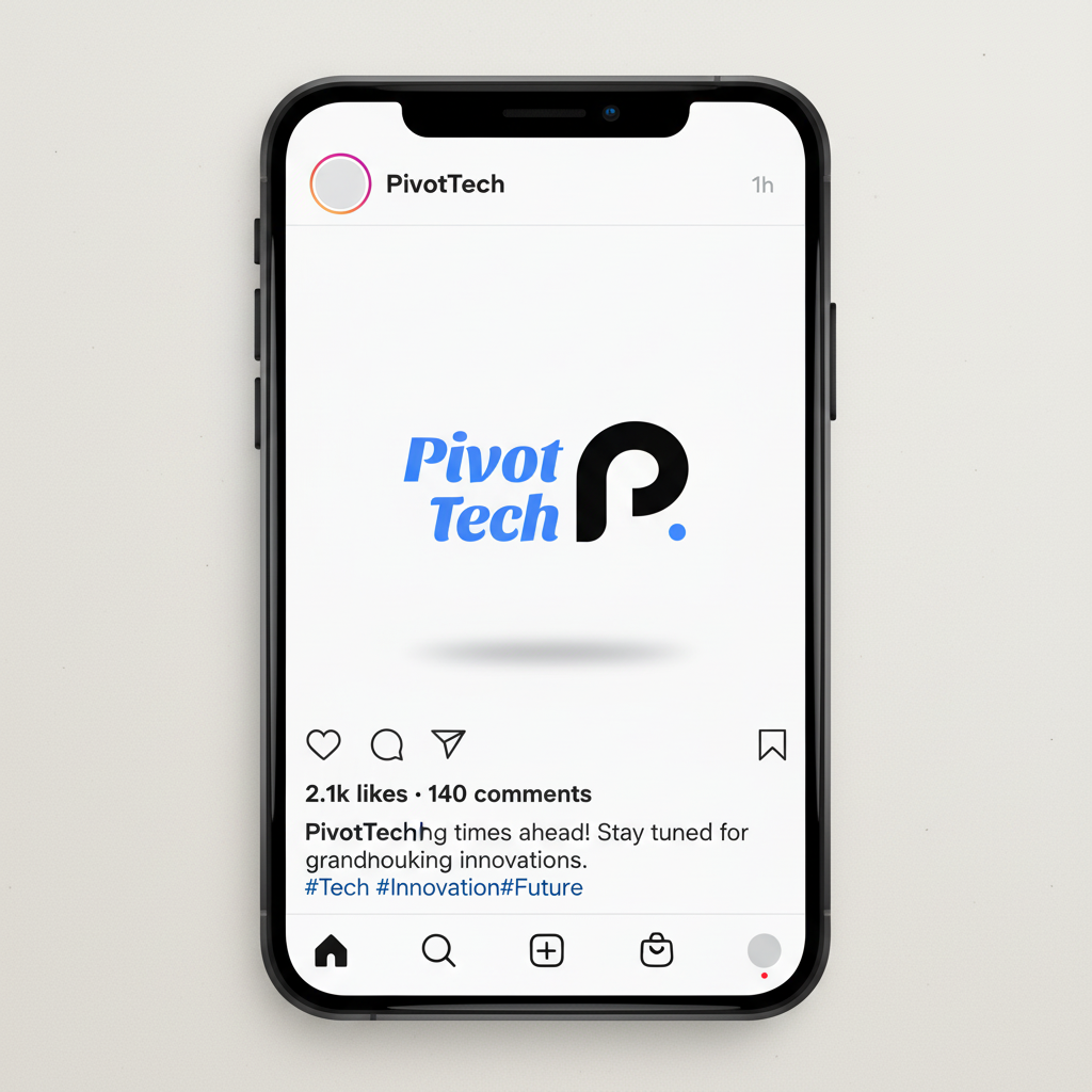 Instagram Mockup Generator-A modern logo featuring a blue Pivot Tech wordmark and a bold black P emblem with a blue accent dot.