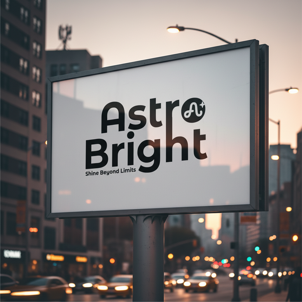 Billboard Mockup Generator-Bold geometric wordmark on a street-sign aesthetic with orbit emblem for a space-inspired brightness brand, urban, legible