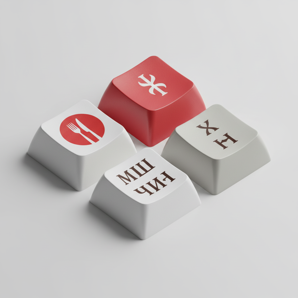 AI Branded Keycaps Generator-Modern 3D keyboard key logo with central red key and abstract knot, surrounded by icon keys