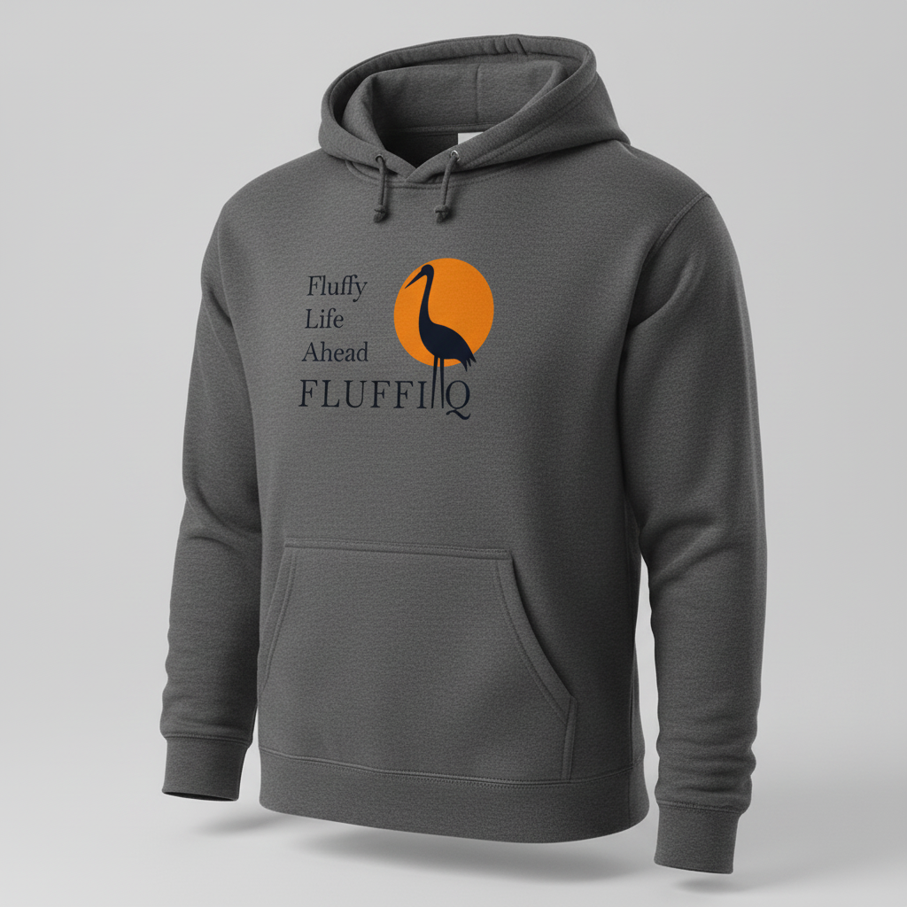 Hoodie Mockup  Generator-A modern serif wordmark paired with a stylized heron silhouette within an orange circle for a bold brand identity