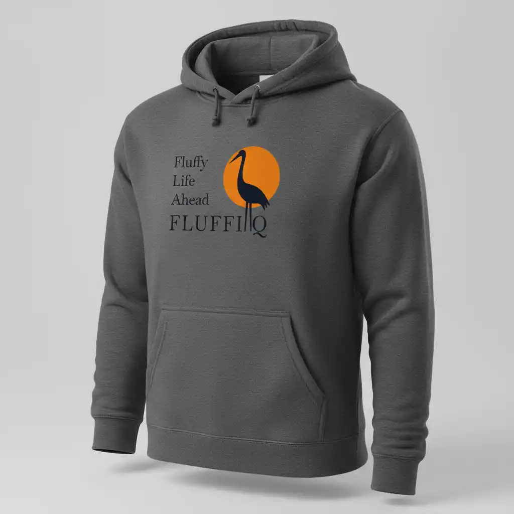 Hoodie Mockup  Generator-A modern serif wordmark paired with a stylized heron silhouette within an orange circle for a bold brand identity