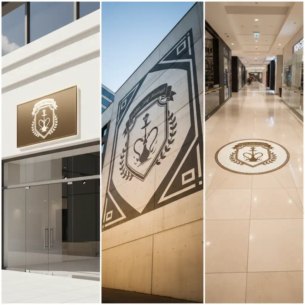 Outdoor Ad Design-Heraldic Lamplight Crest: A classic shield with lamp and laurel, refined for timeless luxury branding.