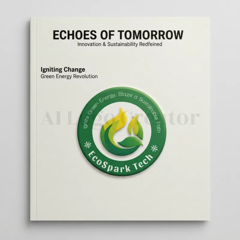 雜誌模型生成器-A bold modern emblem blending flame and leaf symbols for EcoSpark Tech, conveying green energy revolution.