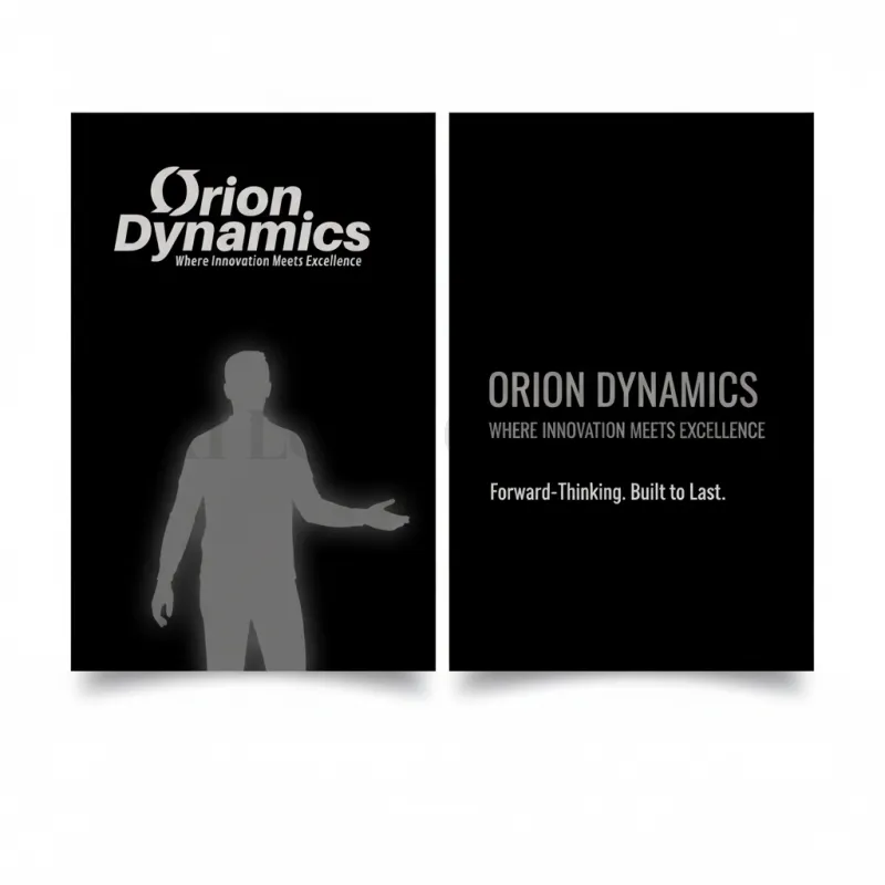 品牌大使海報-Forward-Thinking Brand Identity for Orion Dynamics: Bold Typography, Monochrome Palette, and a Subtle Glowing Silhouette.