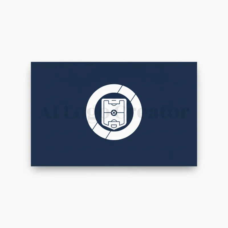 名刺モックアップ-サークルシールド:大胆に分割されたリングが、ミニマリストの盾の紋章を取り囲み、強さ、精密さ、そして現代的なフットボールブランディングを想起させます。