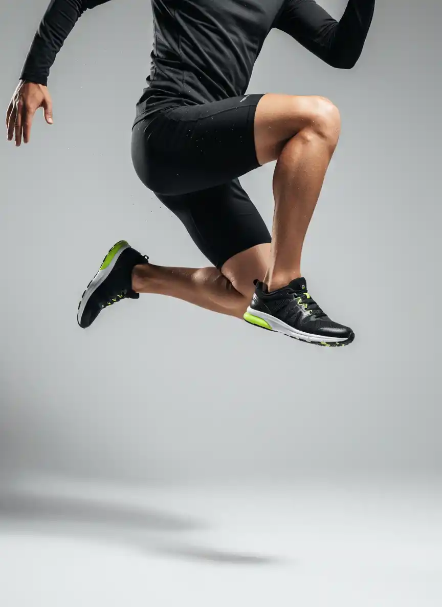 Dynamic Jump silhouette for a modern sports brand, emphasizing motion, power, and minimalist design with bold leg geometry