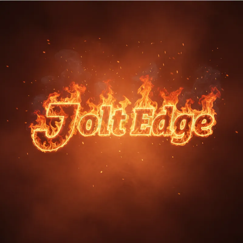 AI Logo Art-Fiery Jolt Edge logo with glowing flame typography and embers on a dark gradient background
