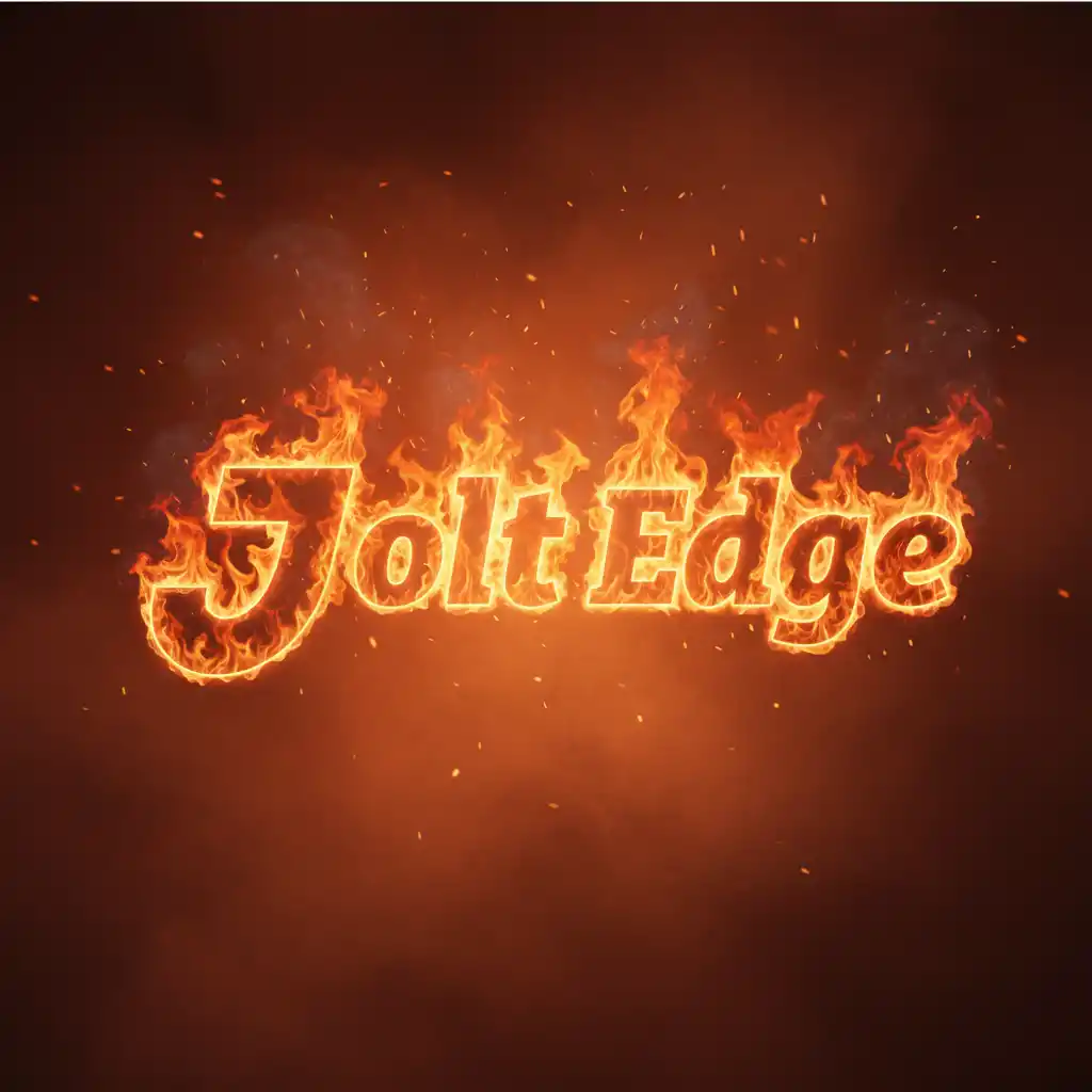 AI Logo Art-Fiery Jolt Edge logo with glowing flame typography and embers on a dark gradient background