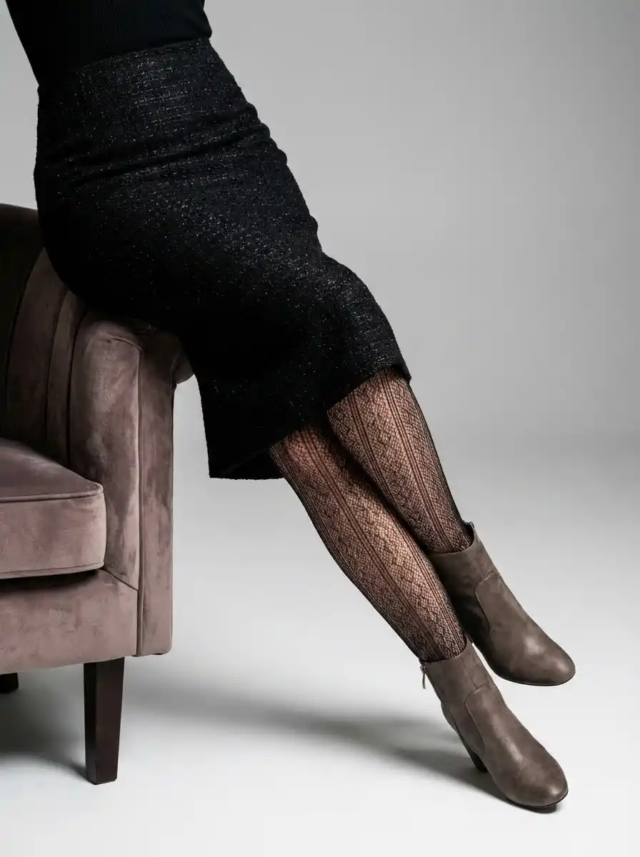 優雅さと現代的な魅力を呼び起こす、ハイヒールの脚のシルエットをスタイリッシュにデザインした高級ファッションブランドのロゴ。