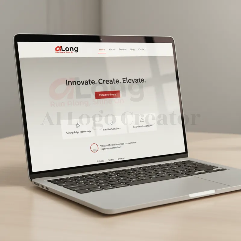 Website Mockup Generator-Minimalist 'aLong' wordmark with red circular accent and tagline for a modern tech brand logo.