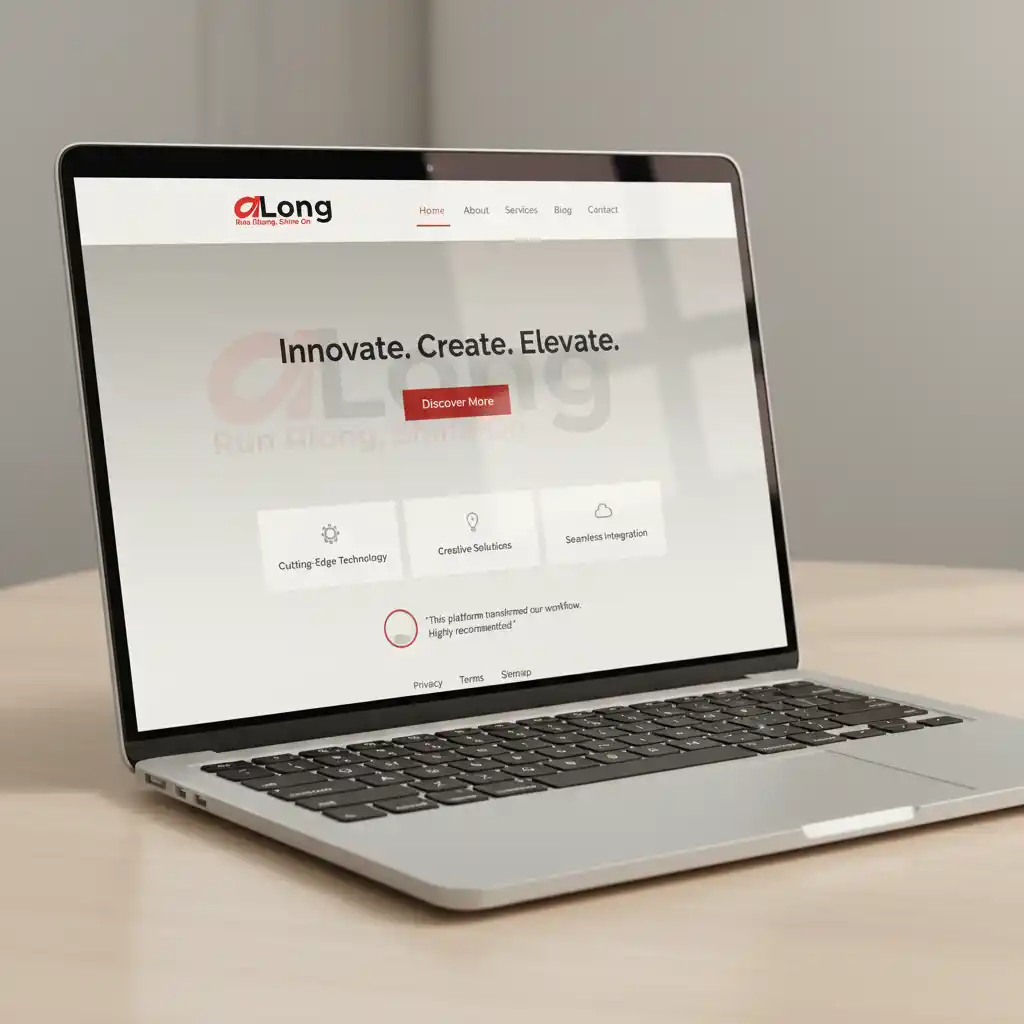 Website Mockup Generator-Minimalist 'aLong' wordmark with red circular accent and tagline for a modern tech brand logo.