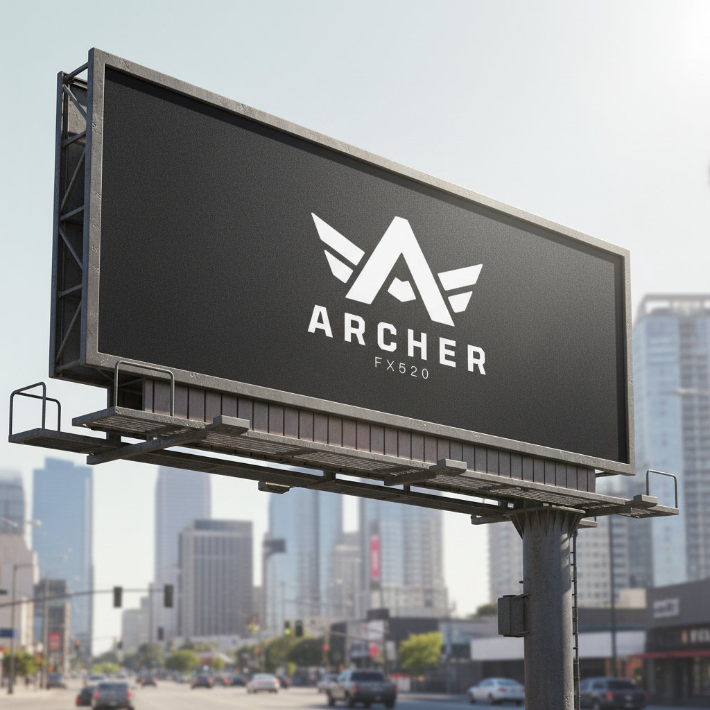 Billboard Mockup Generator-A bold geometric A with wing-like extensions, paired with ARCHER and FX520 for a sharp, tech-forward identity.