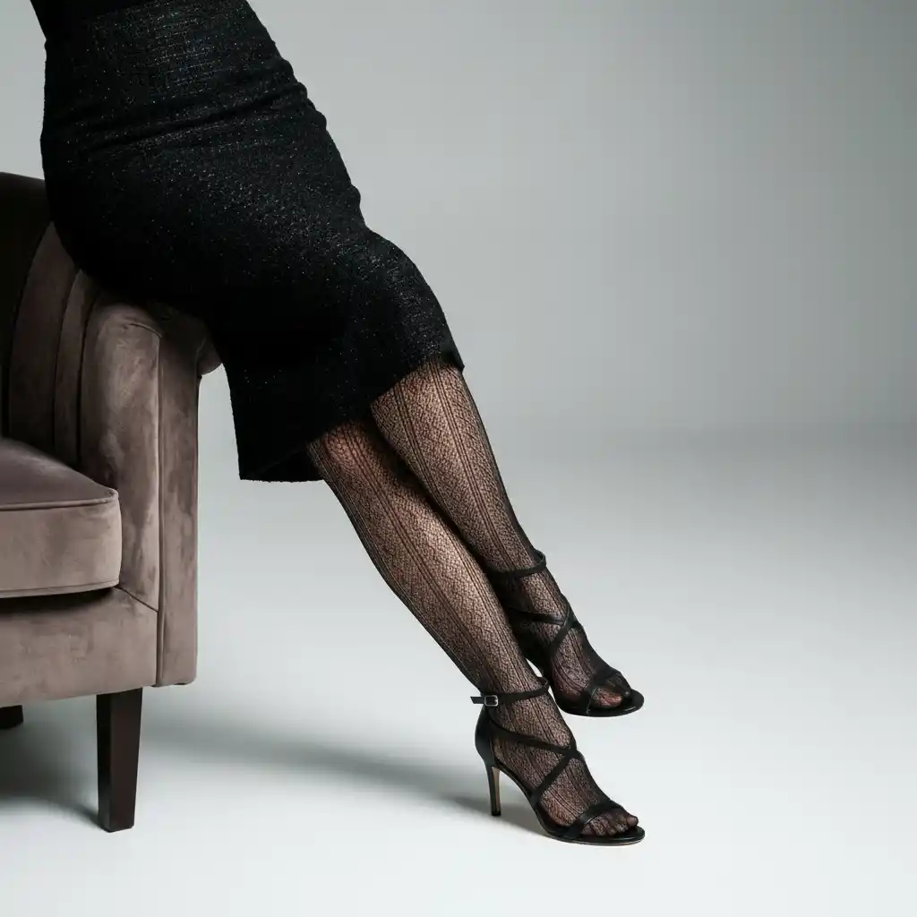 Virtual Model Try-On-A luxury fashion logo featuring a stylized leg silhouette in high heels, evoking elegance and modern glamour.