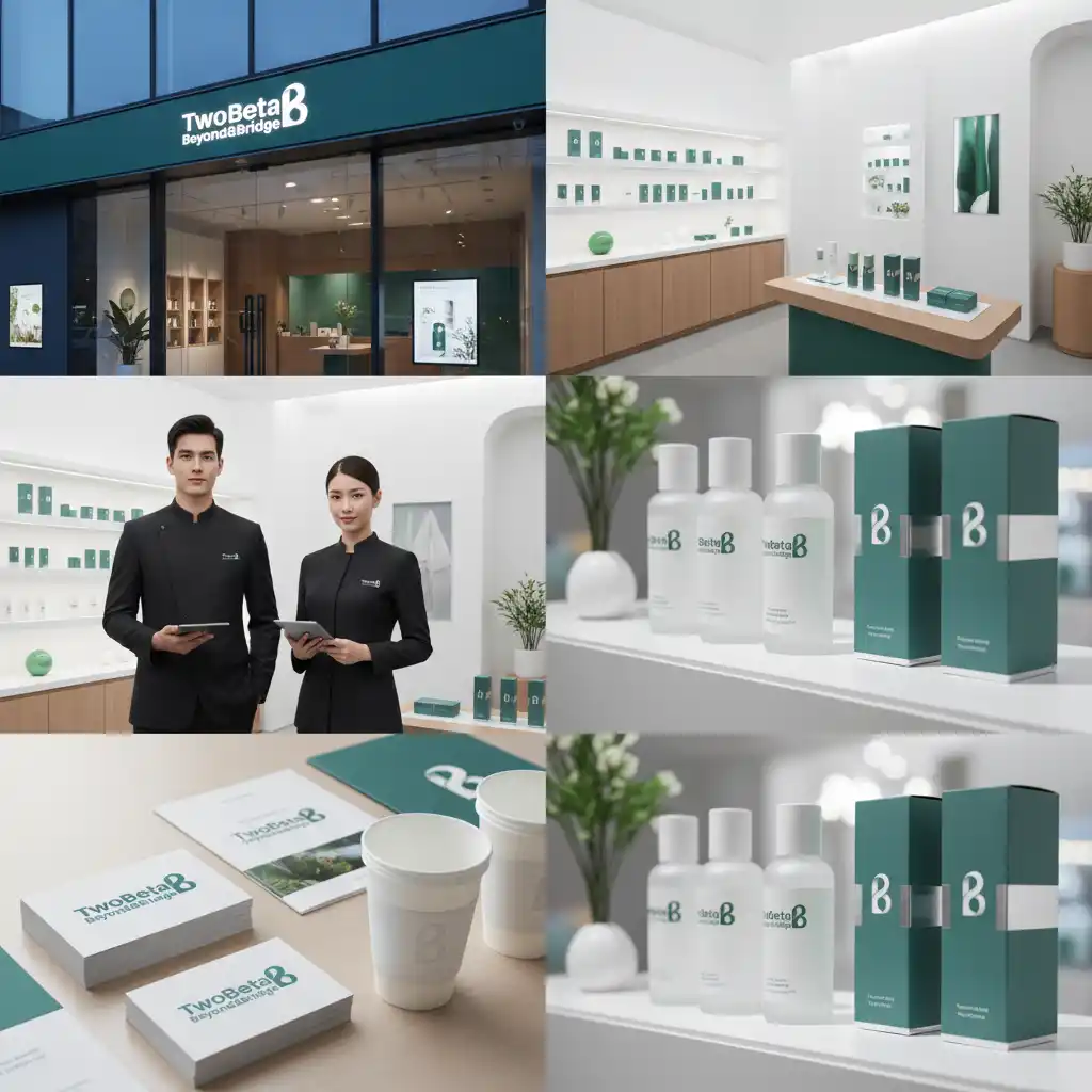Beauty Brand Kit-TwoBeta Logo: A sleek teal B-bridge monogram representing connection and innovation for a modern wellness brand.