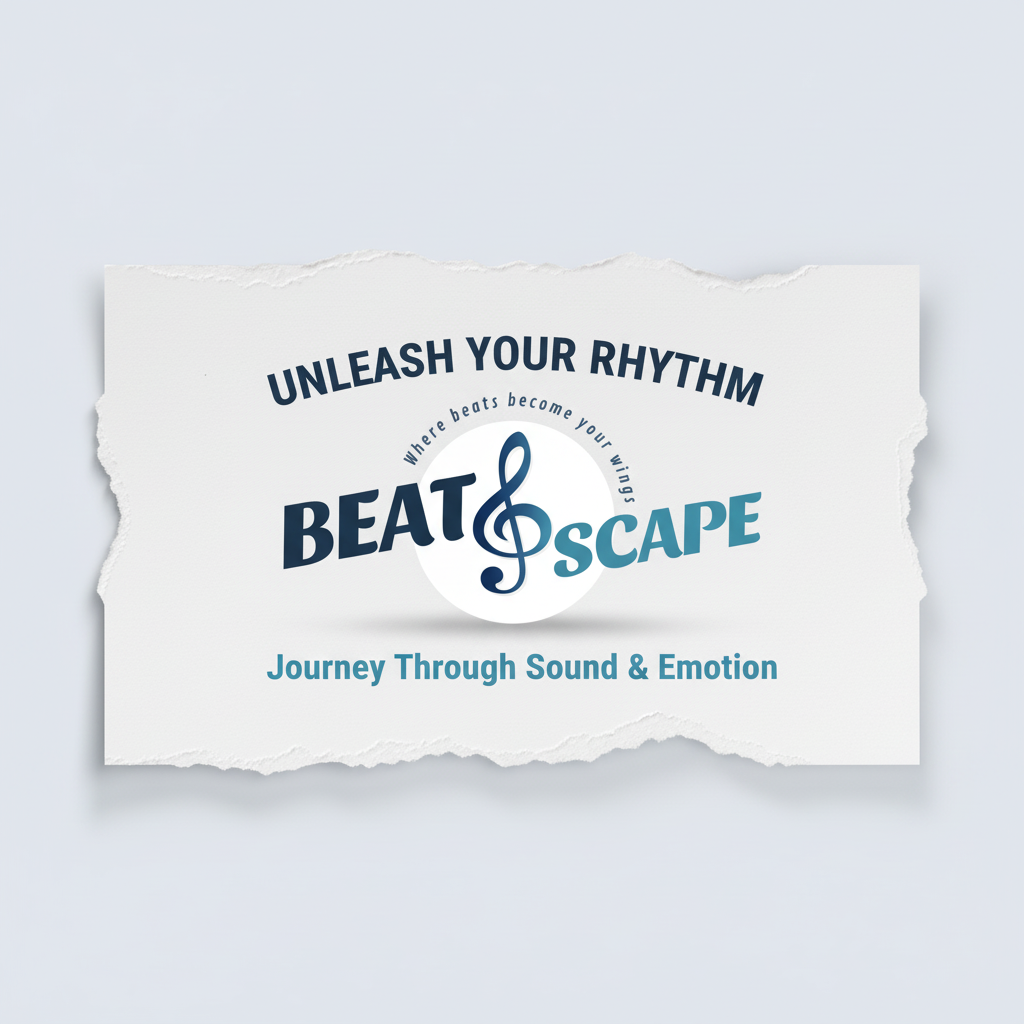 Torn Paper Effect Poster-A modern, music-inspired logo featuring a treble clef integrated with BEAT ESCAPE on a torn-paper badge.