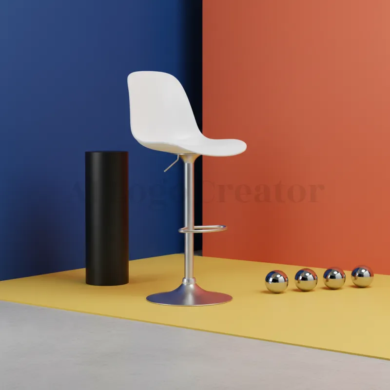 Amazon-Produktbilderset-Elegantes modernes Sitzkonzept mit kühnen Farbblöcken und reflektierenden Chromakzenten, die hochwertiges Design und vielseitige Markenbildung symbolisieren.