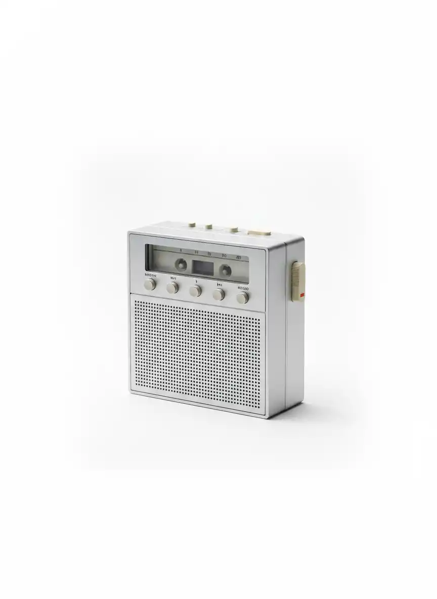 現代的なブランドアイデンティティとノスタルジーに、温かみと職人技を捉えた、清潔でヴィンテージ風のラジオエンブレム。