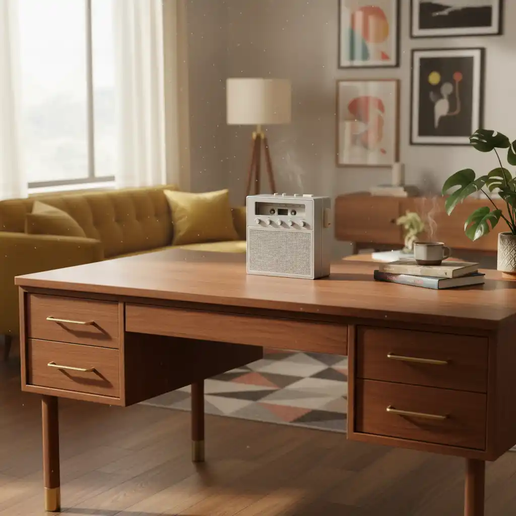 Amazon Product Image Set-A clean, vintage-inspired radio emblem capturing warmth and craftsmanship for contemporary brand identities and nostalgia.