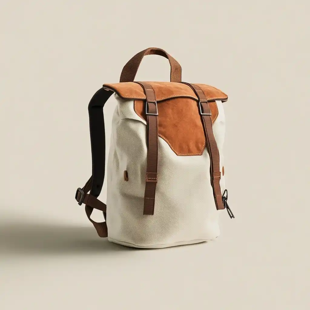 하이킹 배낭을 메고 있는 젊은 여성, 경량 아웃도어 스포츠 배낭 제품 렌더링