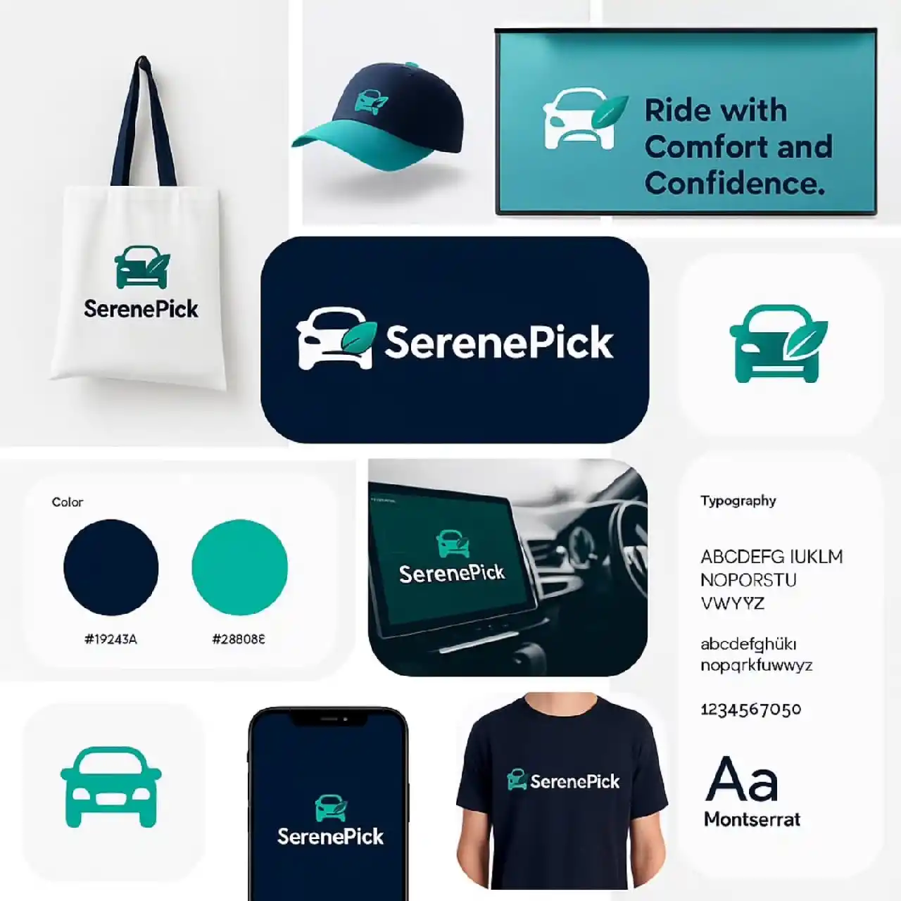 null-SerenePick Mobility Brand Mockups – Bekleidung, Fahrzeug-Interfaces