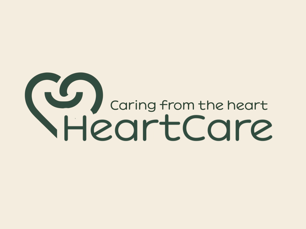 Minimal eco-logo with a heart formed by a continuous rounded stroke and a three-finger hand motif in dark forest green.