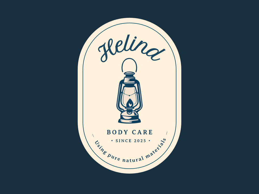 A bold, vintage oil-lamp lantern logo with navy outlines, cream glass, warm glow, curved handle, centered composition, deep blue gradient backdrop; minimal shading for a modern brand with vintage charm.